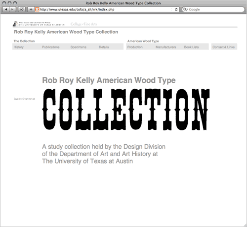 Rob Roy Kelly American Wood Type Collection website
